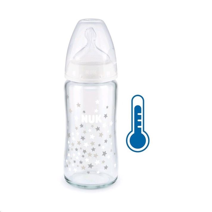 NUK - Sklenená dojčenská fľaša First Choice s kontrolou teploty 240 ml biela