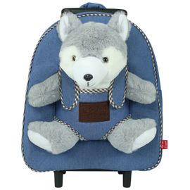 PERLETTI - BE MY FRIEND, Detský denimový batoh na kolieskach s odnímateľnou hračkou HUSKY, 13051