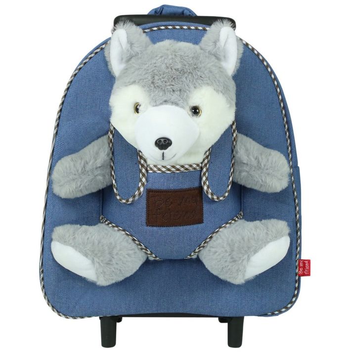PERLETTI - BE MY FRIEND, Detský denimový batoh na kolieskach s odnímateľnou hračkou HUSKY, 13051