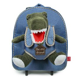 PERLETTI - BE MY FRIEND, Detský denimový batoh na kolieskach s odnímateľnou hračkou DINOSAUR, 13049
