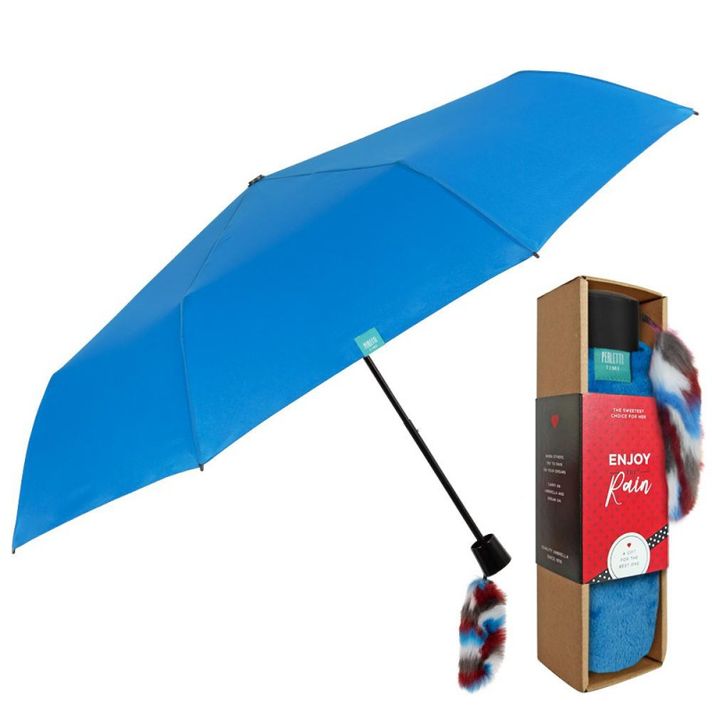 PERLETTI - Skladací dáždnik s ozdobou LOVE / modrá, 26169