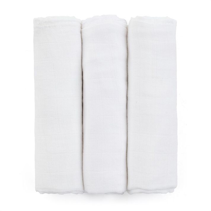 PETITE&MARS - Sada plienok bambusová mušelínová 3ks Moussy Total White, 68 x 68 cm