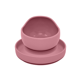 PETITE&MARS - Set jedálenský silikónový TAKE&MATCH 2 ks tanier + miska Dusty Pink 6m+
