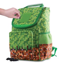 PIXIE CREW - školská aktovka Minecraft zeleno-hnedá s malým panelom