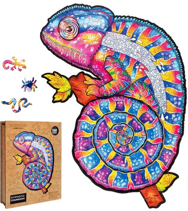 PUZZLER - Drevené Farebné Puzzle - Hypnotický Chameleón