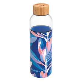 QUOKKA - FLOW Sklenená fľaša so silikónovým povrchom MIDNIGHT LEAVES, 660ml, 40012