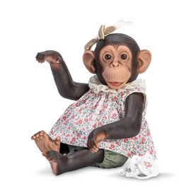 RAPPA - Realistická bábika od Asivil zo Španielska šimpanz Lola kvetina 35 cm