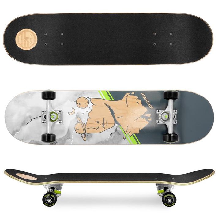 SPOKEY - SKALLE II Skateboard 78,7 x 20 cm, ABEC7, sivý