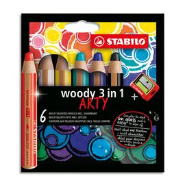 STABILO - Pastelky woody 3in1 Arty, sada 6 ks + strúhadlo