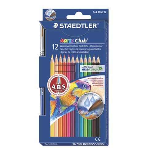STAEDTLER - Akvarelové ceruzky, so štetcom, STEADTLER "Noris Club", 12 rôznych farieb