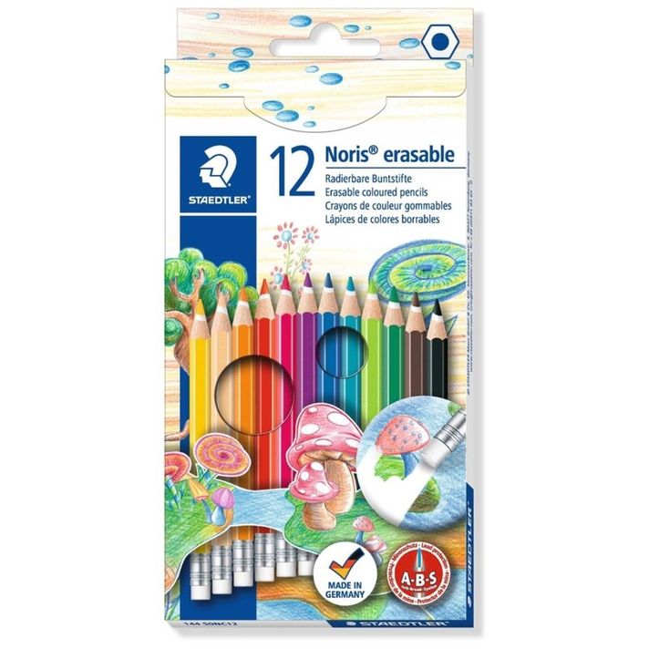 STAEDTLER - Farebné ceruzky s gumou, šesťhranné, "Noris Club", 12 rôznych farieb