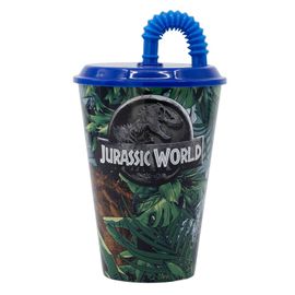 STOR - Plastový pohár s vrchnákom a slamkou JURASSIC WORLD Dinosaur, 430ml, 14630