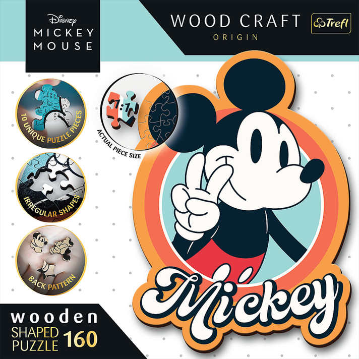 TREFL -  Drevené puzzle 160 dielikov - Retro Mickey Mouse / Disney Mickey Mouse and Friends