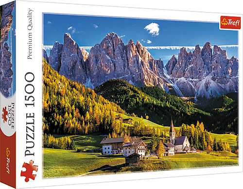 TREFL - Puzzle 1500 - Údolie Val di Funes, Dolomity, Taliansko