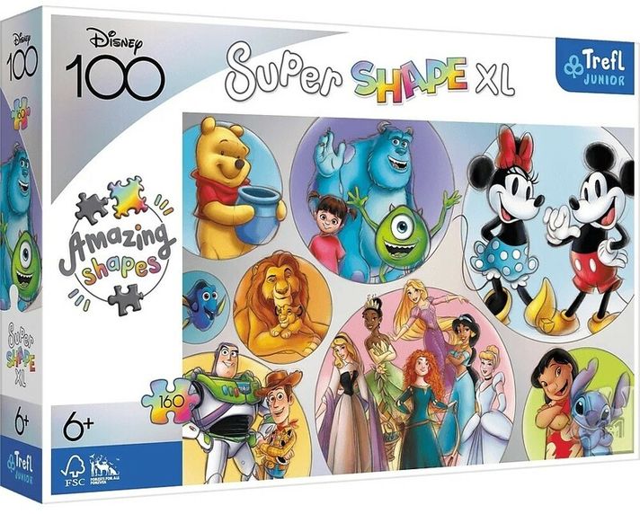 TREFL - Puzzle 160 XL Super Shape - Farebný svet Disney / Disney 100
