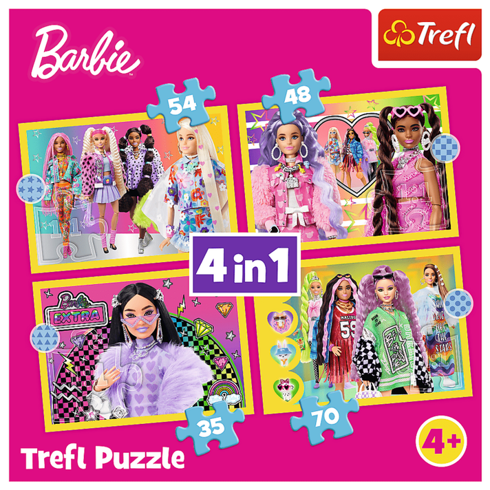 TREFL - Puzzle 4v1 - Šťastný svet Barbie / Mattel, Barbie