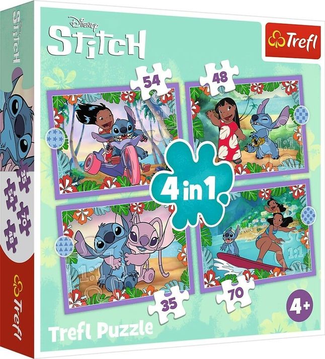 TREFL - Puzzle Lilo&Stitch: Bláznivý deň 4v1 (35,48,54,70 dielikov)