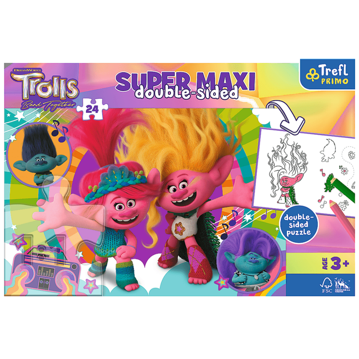 TREFL -  Puzzle Super Maxi 24 - Šťastný deň Trollov / Universal Trolls 3 (2023) FSC Mix 70%