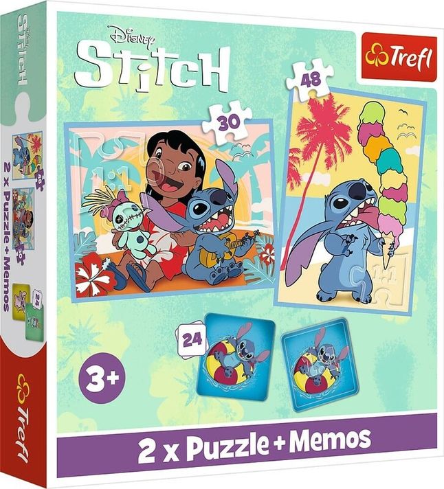 TREFL - Sada 3v1 Lilo&Stitch: Šťastný deň (2x puzzle + pexeso)