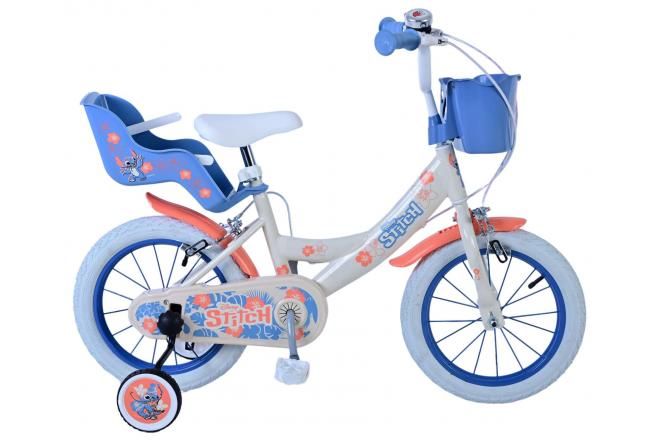 VOLARE - Detský bicykel Disney Stitch - Dievčenský - 14 palcový - Krémová Coral Blue - Dve ručné brzdy