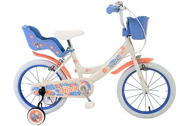VOLARE - Detský bicykel Disney Stitch - Dievčenský - 16 palcový - Krémová Coral Blue - Dve ručné brzdy