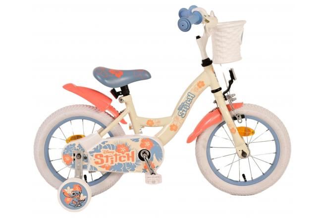 VOLARE - Detský bicykel Disney Stitch Kids - dievčenský - 14 palcov - Cream Coral Blue