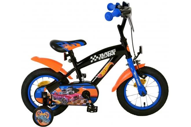VOLARE - Detský bicykel Hot Wheels – chlapčenský – 12 palcový – čierna oranžová modrá