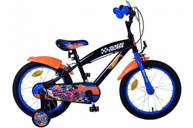 VOLARE - Detský bicykel Hot Wheels - chlapčenský - 16 palcový - čierna oranžová modrá - dve ručné brzdy