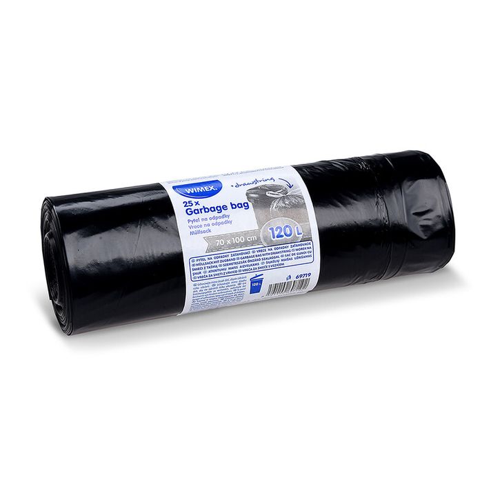 WIMEX - Vrecia na odpad  (LDPE) zaťahovacie čierne 70 x 100 cm 120L  [25 ks]