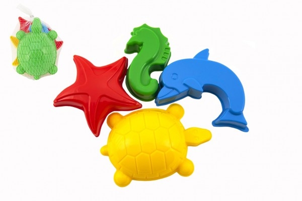 TEDDIES - Formičky Bábovky na piesok plast morská zvieratka 2 farby v sieťke 10x11x10cm 12m +