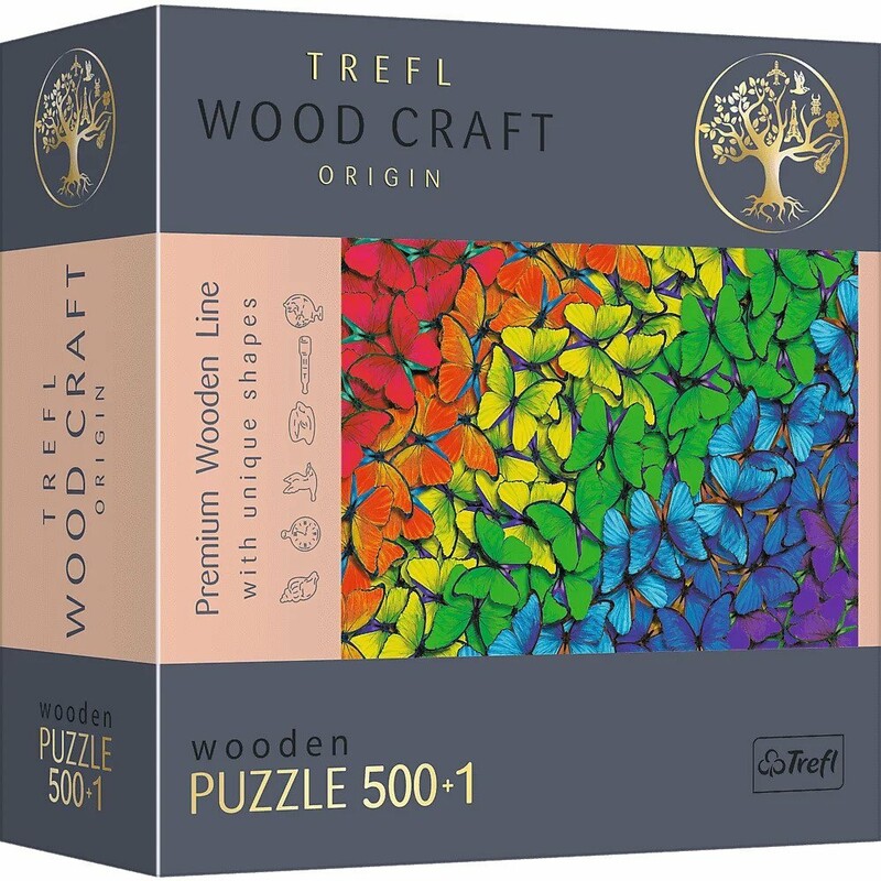 TREFL - Drevené puzzle 501 - Dúhové motýle