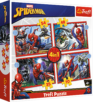 TREFL - Puzzle 4v1 - Hrdinský Spiderman / Disney Marvel Spiderman
