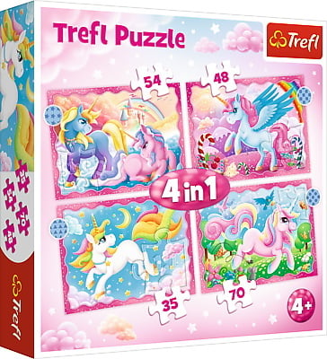 TREFL - Puzzle 4v1 - Jednorožci a kúzla