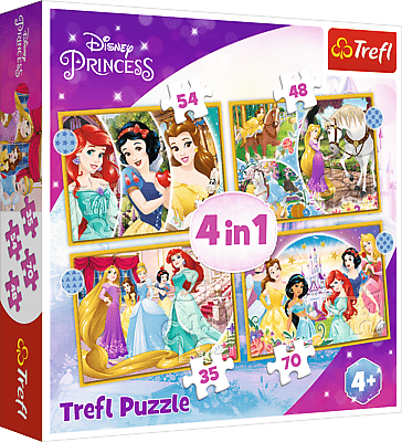 TREFL - Puzzle 4v1 - Šťastný deň / Disney Princezné