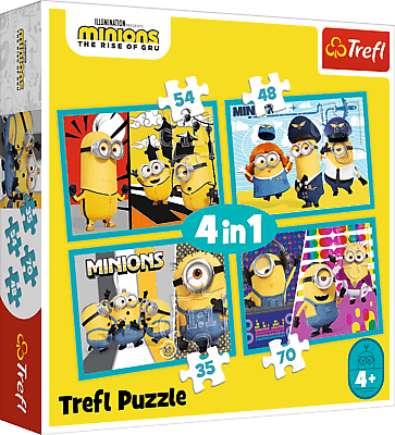 TREFL - Puzzle 4v1 - Šťastný svet Mimoňov / Mimoni: Zloduch prichádza
