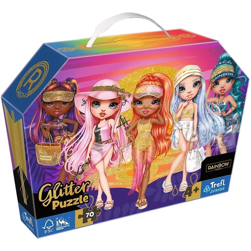 TREFL - Puzzle 70 Trblietavé v kufríku - Trblietavé bábiky / MGA Rainbow high FSC Mix 70%