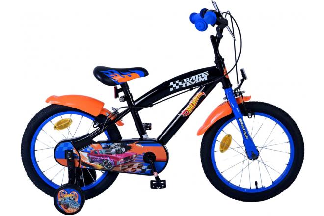 VOLARE - Detský bicykel Hot Wheels - chlapčenský - 16 palcový - čierna oranžová modrá - dve ručné brzdy