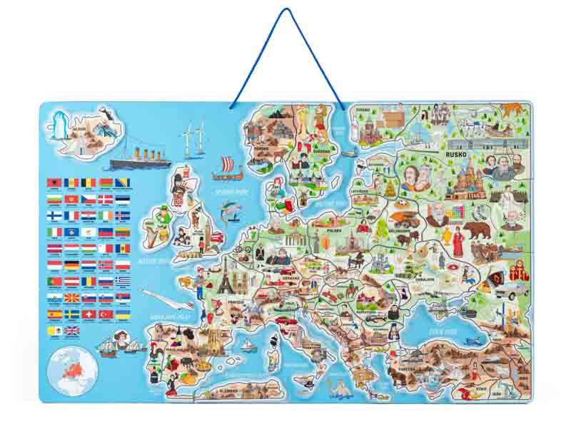 WOODY - Hra spoločenská Mapa Európy, magnetická 3v1, CZ