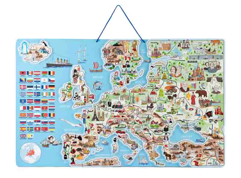 WOODY - Hra spoločenská Mapa Európy, magnetická 3v1 , v angličtine