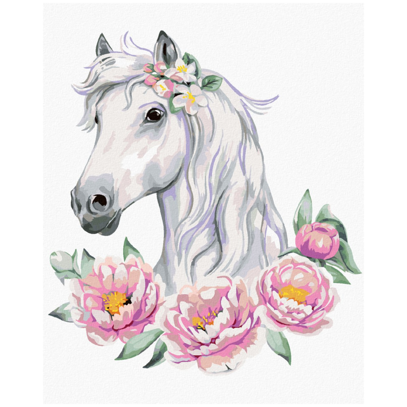 ZUTY - Diamantové maľovanie (bez rámu) - Biely kôň s pivoňkami